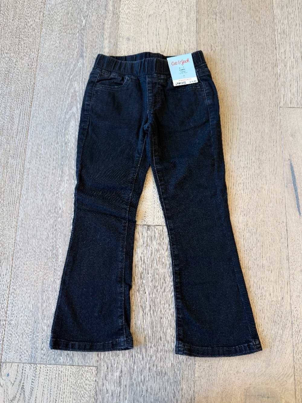 NWT Cat & Jack Black Flare Jeans Girls Size 5 Pull-On Mid Rise Stretch